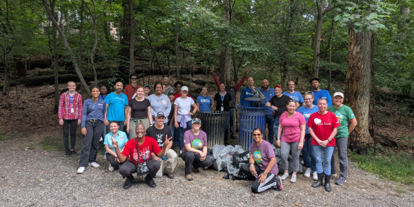group photo of NVCT day of service park cleanup