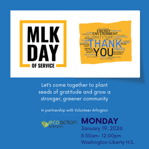 MLK Day Of Service logo and word cloud with thank you and environmental words