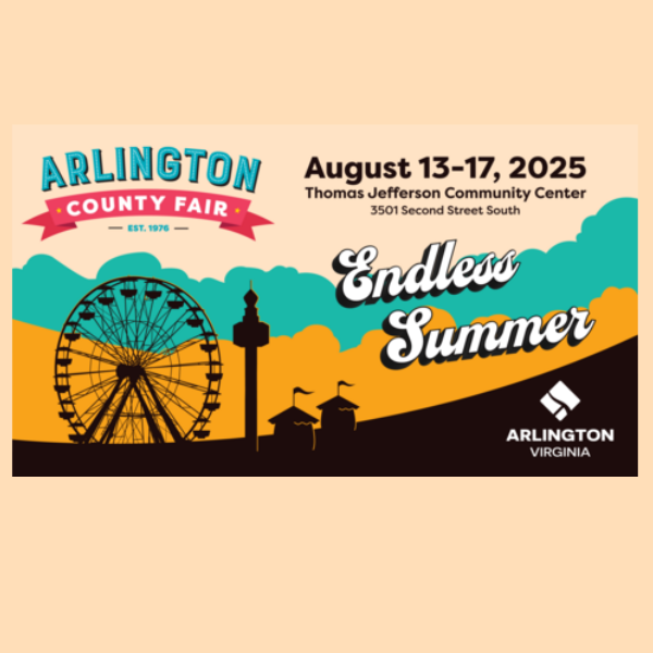 promo image for Arlington County fair with ferris wheel and tent illustrations