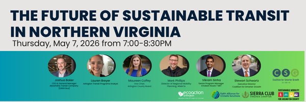 The Future of Sustainable Transit in Northern Virginia promo graphic with photos of speakers